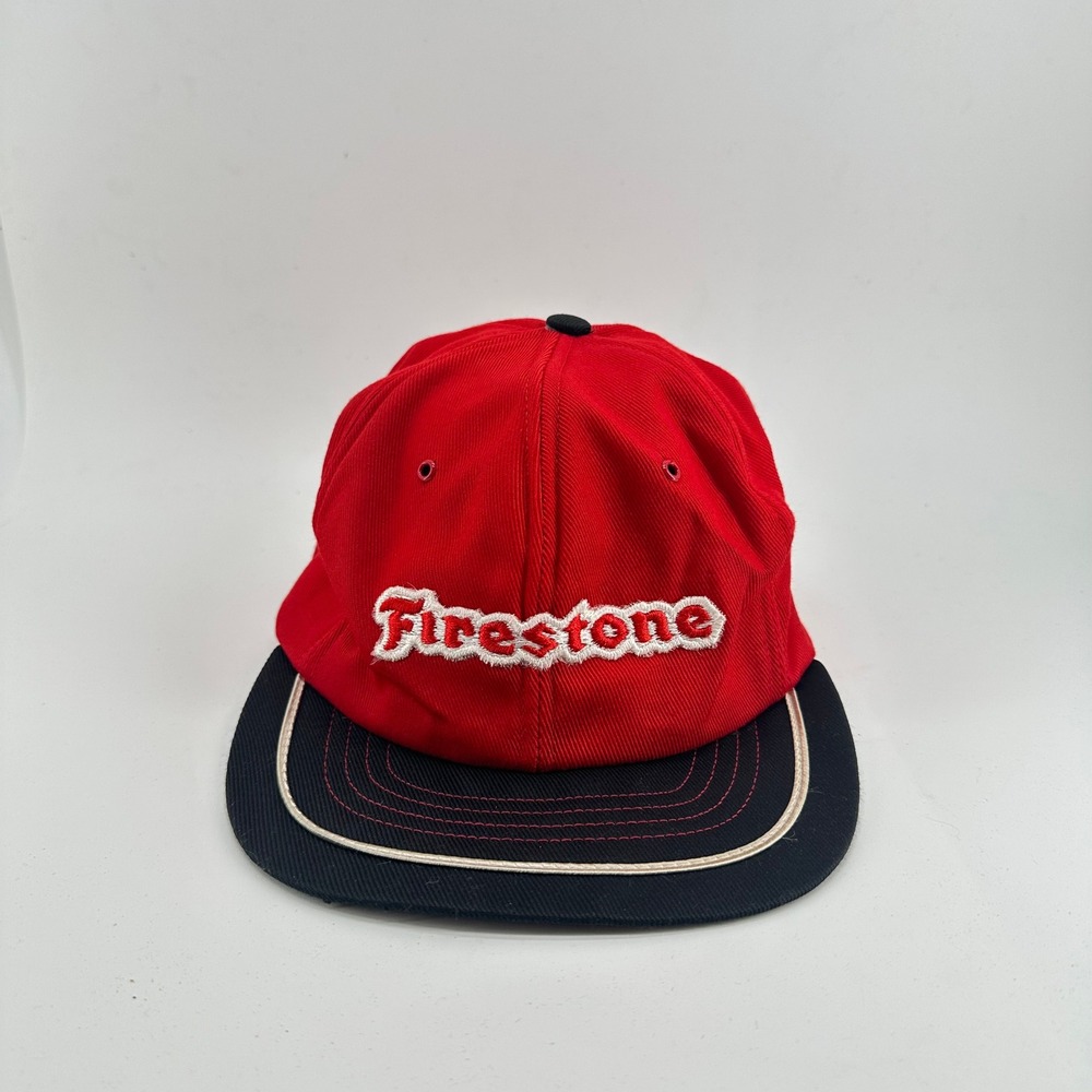 Vintage Firestone Hat Snapback Racing Adjustable Race Car Driver Cap Red 80s